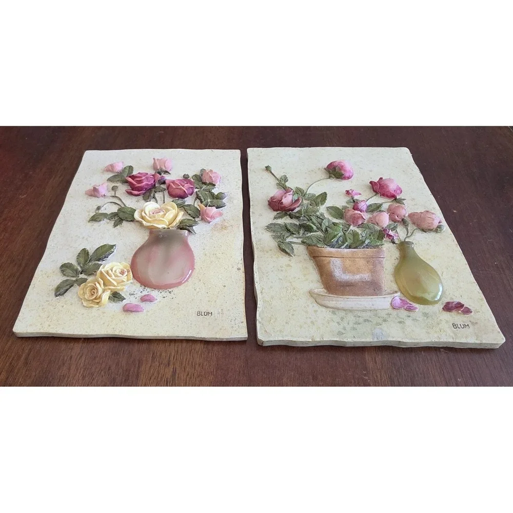 Vintage Blum Set of 2 Multicolor 3-D Wall Decor Home Decorative Accent‎ Piece